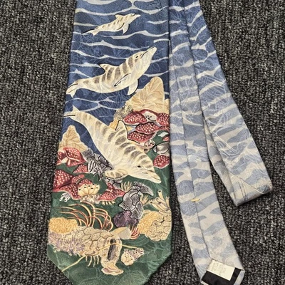 Vintage Wembley Endangered Species Tie Dolphins Silk USA Wildlife Ocean Necktie - Image 1 of 4