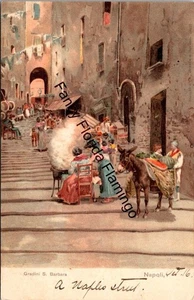 Antike Postkarte "Gradini S. Barbara, Neapel, Italien" — Bunter Straßenmarkt - Bild 1 von 2
