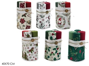 Strofinacci canovacci cucina cotone Natale Set DA 4 STROFINACCI NATALIZI REGALO - Foto 1 di 5