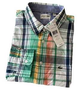 Lacoste Men's Classic Long Sleeve Green Multi Checkered Woven Shirt XL MSRP:$98 - Picture 1 of 13