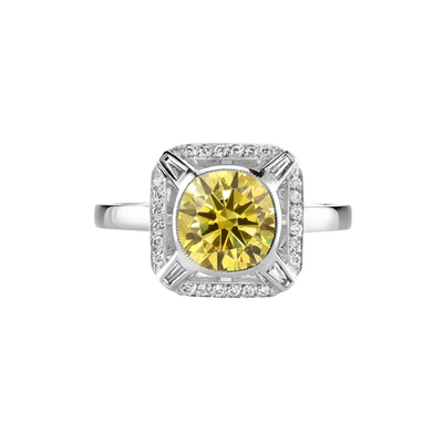 Anillo redondo de diamantes de oro blanco de 14 k cultivado en laboratorio IGI elegante amarillo intenso de 1,90 quilates Foto 1 de 4