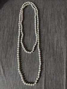 Perlenkette weiß Endloskette Modeschmuck ungetragen - Bild 1 von 3