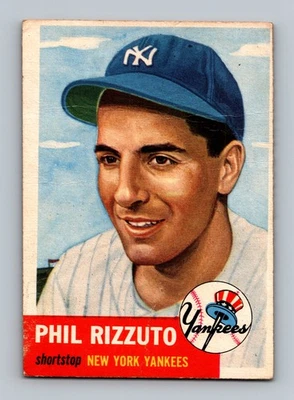 1953 Topps #114 Phil Rizzuto GRAU BAIXO (Crease) Vintage Cartão de Beisebol HOF - Imagem 1 de 2