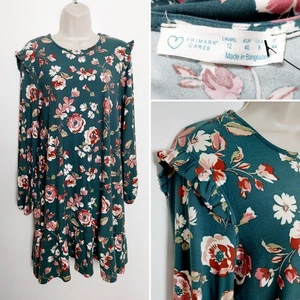 Primark grün Blumen Langarm Tunika Kleid Größe 12 neu mit Etikett - Bild 1 von 10