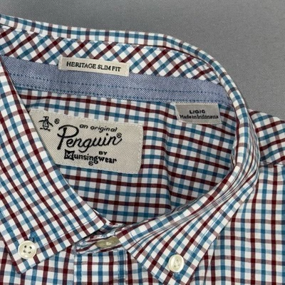 Penguin by Munsingwear Shirt Men's Large Red Blue Check Slim Fit Button Down - Image 1 of 4