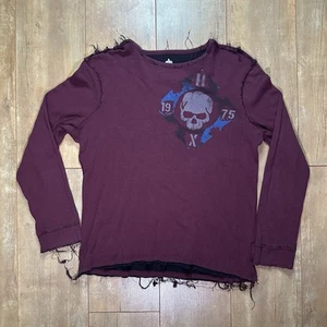 Vintage Skull Double Sided Thermal Long Sleeve XL Y2K Gothic Grunge Distressed - Picture 1 of 5