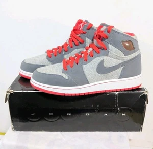 Girls Jordan 1 Retro 2009 High GS Big Kid 7Y Cool Grey Hot Red 332148 061 - Picture 1 of 11