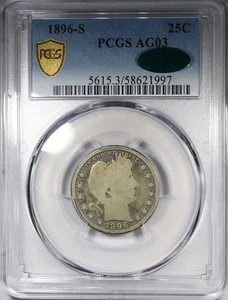 1896-S Barber Quarter PCGS AG3 CAC Circulated Key Date 25C - Picture 1 of 4