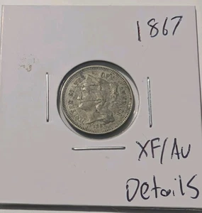 1867-P Philadelphia Nickel Three Cent Piece 3c XF/AU Details Graffiti  - Picture 1 of 3