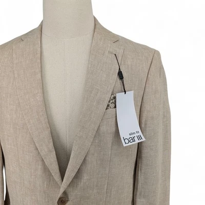 Abrigo Blazer Deportivo Bar Iii Para Hombres Calce Ajustado 100% Lino Cambray Traje Chaqueta Tostado 40L Foto 1 de 4