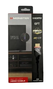 Monster HDMI Premium Cable Red LED Light 4K HDR Ultra HD 6FT 2x Thicker Gold  - Picture 1 of 5