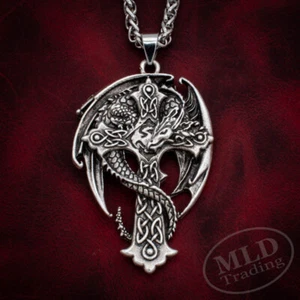 Collar de Cruz de Dragón Vikingo-Celta - Nórdico Gaélico Nórdico, Cadena de 24 - Imagen 1 de 14