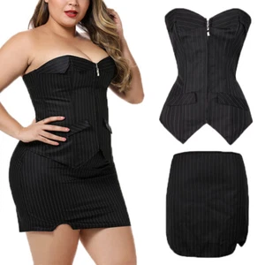 Corset Professional for Women Clothing Tights Skirt Stripes Suit Office Suit US - Picture 1 of 12