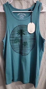 Free Planet Teal Green Men's Size Small Tank Top Black Logo w/ Palm Trees Shirt - Picture 1 of 2