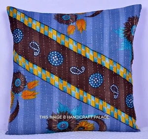 Indien Antique Kantha Work Cushion Cover Cotton Multicolor Patchwork Sofa Sham - Picture 1 of 4