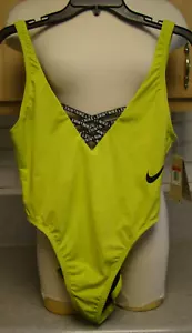 NIKE 1-piece swim bathing suit black/bright neon green size Large NWT - Picture 1 of 3
