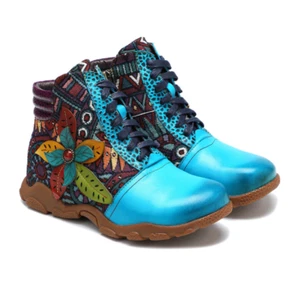 Women Non Slip Casual Vintage Warm Short Boots Comfortable Lace Up Ankle Boots - Picture 1 of 10