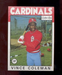 1986 Topps O-Pee-Chee VINCE COLEMAN St Louis Cardinals Box Bottom Card