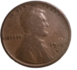 1915-D Denver Mint Copper Lincoln Wheat Cent Fine to Very Fine - Picture 1 of 3