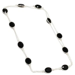 Black Spinel Gemstone Handmade 925 Sterling Silver Jewelry Necklace Sz 36" - Picture 1 of 1
