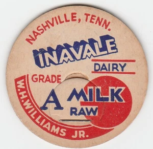 Vintage milk bottle cap Invale Dairy Nashville TN - Picture 1 of 2