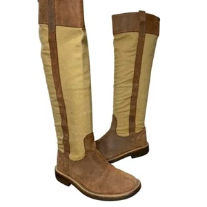 Camper Equestrian Tall Boots Brown Distressed Canvas Suede Leather Western Sz 37 - Picture 1 of 17