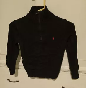 Polo Ralph Lauren maglione ragazzo 6 nero cotone 1/4 zip maglia girocollo - Foto 1 di 8