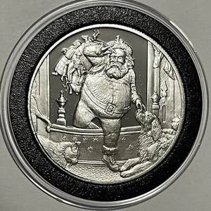 Moneta rara prova di Natale Babbo Natale 1 oncia troy .999 argento fine rotonda - Foto 1 di 12