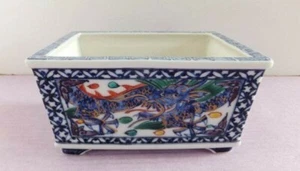 Japanese Bonsai Pot Kyo-ware HEIAN KOSO 4.8"/12.3cm Dragon Glazed Rectangle E005 - Picture 1 of 6
