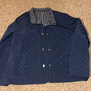 Talbots Womens 3X Quilted Jacket Coat Navy Blue Fully Reversible Pockets Snap - Picture 1 of 11