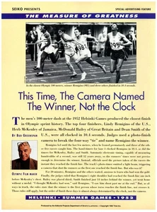 PRINT AD, 1992 Seiko Helsinki Olympics 100 Meter Sprint Camera Finish Remigino - Picture 1 of 1