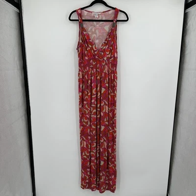 Vestido Lascana Venus Mujer Grande Rosa Naranja Maxi Cuello en V Calado Floral Boho Foto 1 de 4