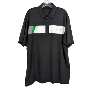 Travis Mathew Mens Black Polo Shirt Sz XXL Color block Green White Stripe Golf - Picture 1 of 17