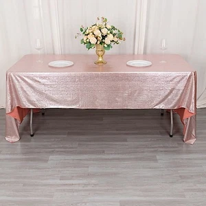 60"x126" ROSE GOLD Polyester Rectangular TABLECLOTH Sequin Dots Party - Picture 1 of 8