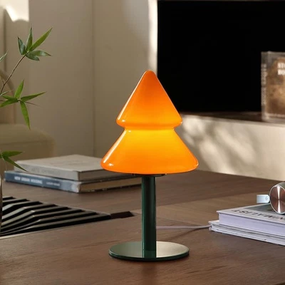 Lámpara de mesa de cristal naranja, lámpara moderna de mediados de siglo para dormitorio, kit retro único... Foto 1 de 4