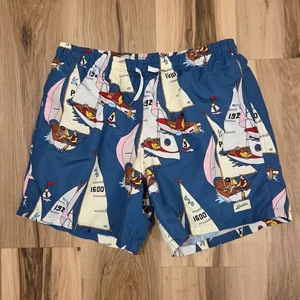 Bather Swim Trunks Mens L Drawstring Mesh Lined Pockets Nautical Boats Blue - Picture 1 of 9
