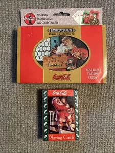 Lot 2-VTG ‘90 Coca Cola Limited Edition Tin Santa Clause Playing Cards Sealed - Picture 1 of 8