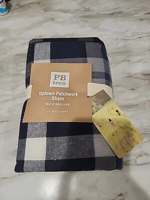 Pottery Barn Teen Uptown Patchwork Euro Blue Sham Taie D'oreiller Nuevo  Foto 1 de 4