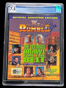 RIC FLAIR SIGNED 1992 ROYAL RUMBLE PROGRAM CGC GRADE 7.5 BECKETT COA  NEW CHAMP! - Picture 1 of 4