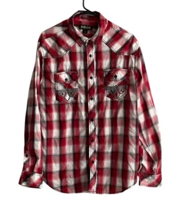 Helix Men's Button Down Long Sleeve Athletic Fit Shirt Plaid Red Large Western - Picture 1 of 6