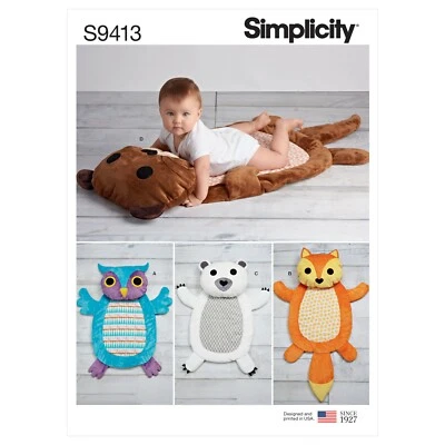 SIMPLICITY 9413 BABIES TUMMY TIME ANIMAL MATS Sewing Pattern Owl Bear Fox - Image 1 of 4