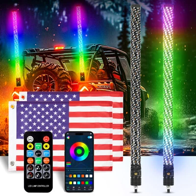 2x Antena de luz LED de látigo de grasa espiral de 3 pies RGB para Can-Am Maverick Sport Max 1000R Foto 1 de 4