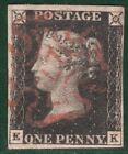 Gb Penny Black 1840 Qv Stamp Sg.2 1D Plate 8 (Ek) Used Red Mx Cat £525 Brred62