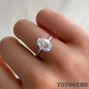 Solid 14K White Gold Moissanite Hidden Halo Engagement Ring 2.30 Carat Oval Cut - Picture 1 of 12
