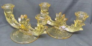 Fostoria BAROQUE TOPAZ Yellow Double Light Candlestick Candle Holder (s) PAIR - Picture 1 of 3