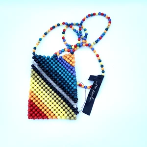 Free People Rainbow Beaded Crossbody Mini Bag Open Slip Top Multicolor Neu ohne Etikett - Bild 1 von 6