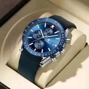 Men Watch Sport Chronograph Silicone Quartz Watches Waterproof Men's Wristwatch - Picture 1 of 14