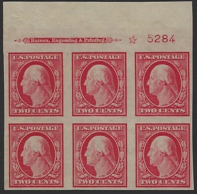 US # 384 - P # Block - Mint OG VLH at top (6 NH) Double Transfer in Star (C-540) - Image 1 of 2