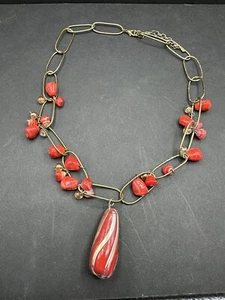 Czech Red Hand Blown Beads On Brass Links With Extender Vintage - Picture 1 of 5