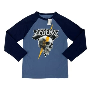 Skull Legend Raglan Sleeve Youth Boys Size M Blue Long Sleeve Cotton Crew Neck - Picture 1 of 7
